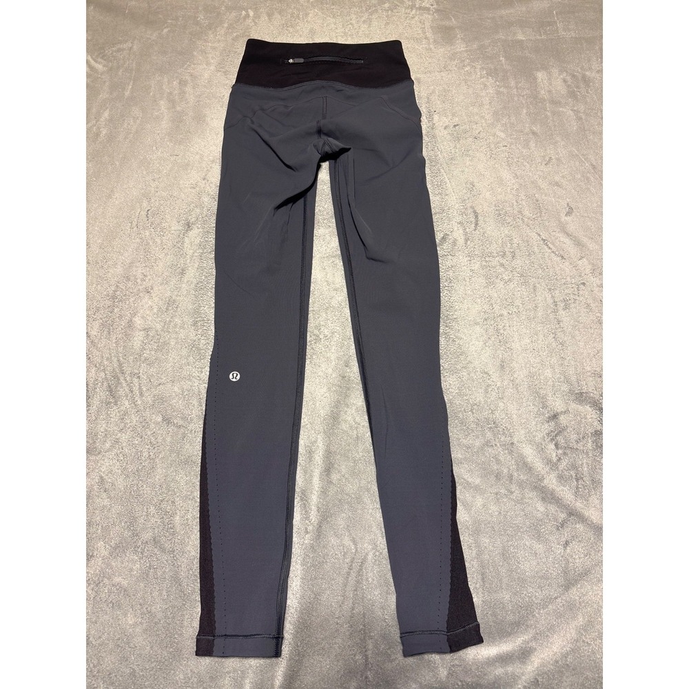 Lululemon Women Size 2 Smooth Stride Blue Black Leggings W5AGLS